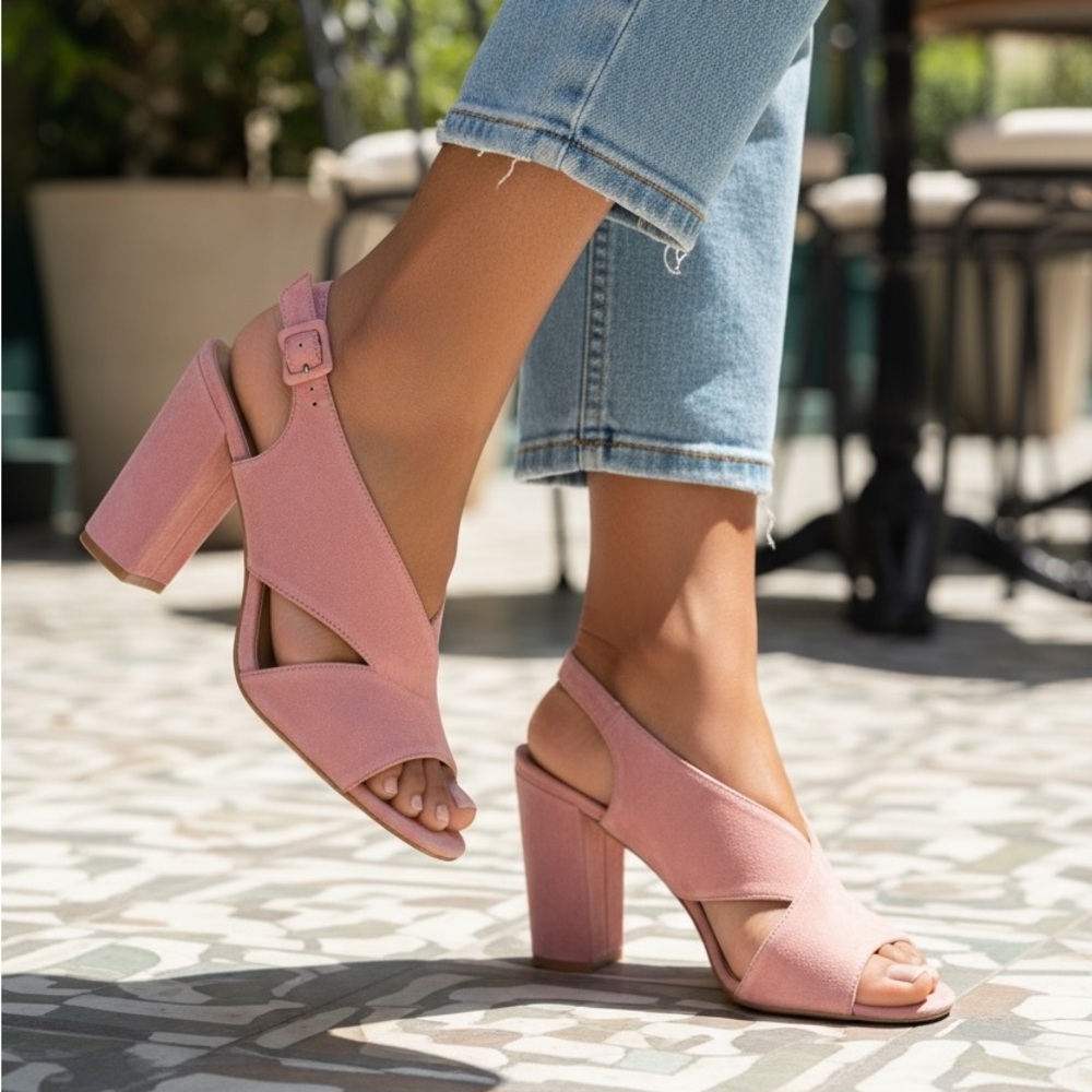 Le Pepite Block Heel Sandals – Made in Italy – Blush Suede (EU 39 / US 8.5–9)